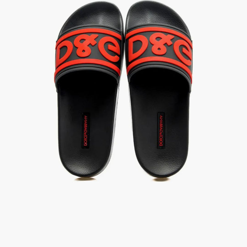 Dolce & Gabbana Beach Sliders DG Logo Black Red
