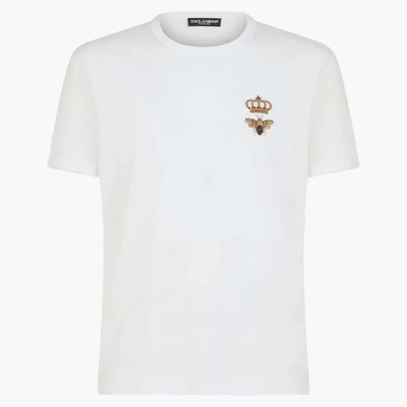 Camiseta de embellecimiento de alambre francés de algodón de algodón y gabbana blanca