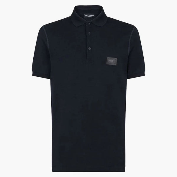 Dolce & Gabbana Cotton Pique Brand Plate Ploo Shirt Blue