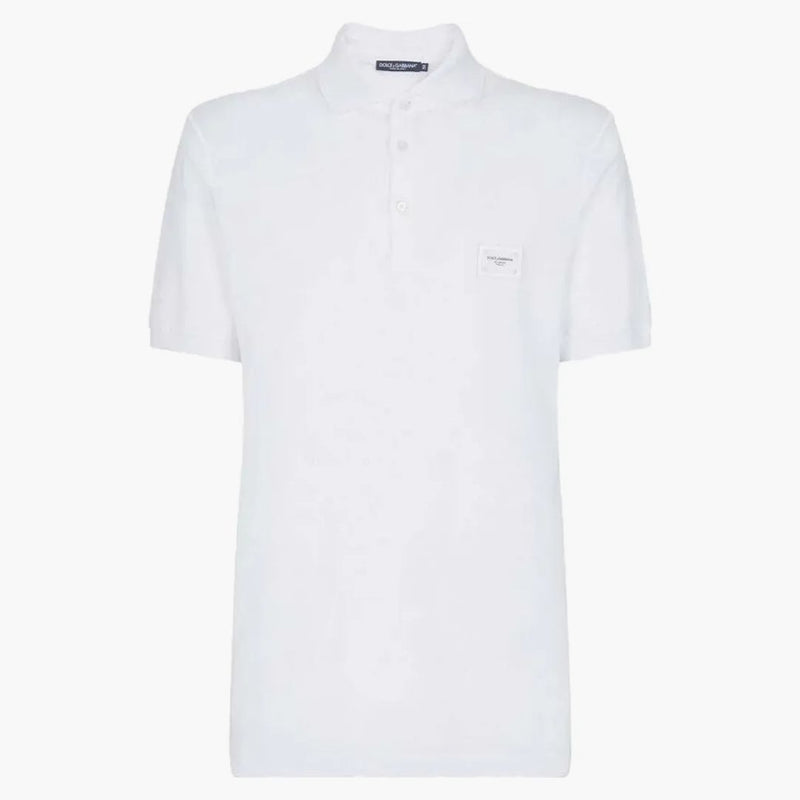 Dolce & Gabbana Cotton Pique Branded Plate Polo Shirt White