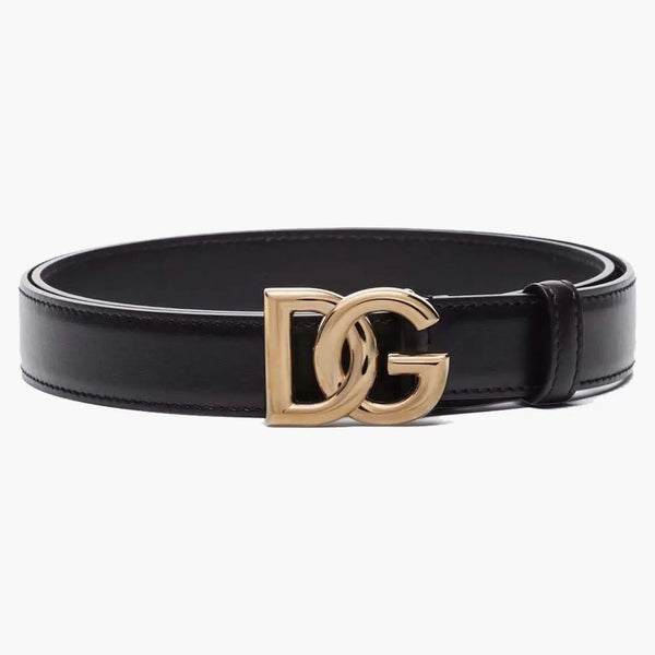 Dolce & Gabbana Logo Buckle Leather Belt Black