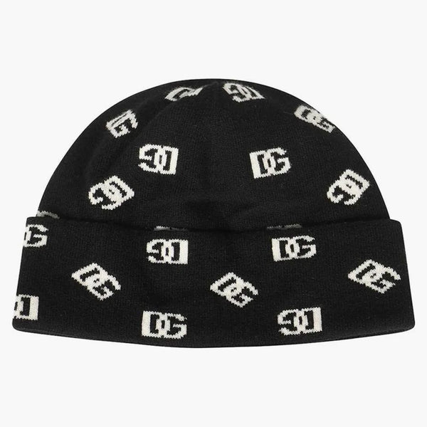Dolce & gabbana logo intarsia beanie svart/vit