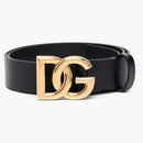 Dolce & Gabbana Logo Plaque Leather Belt Black