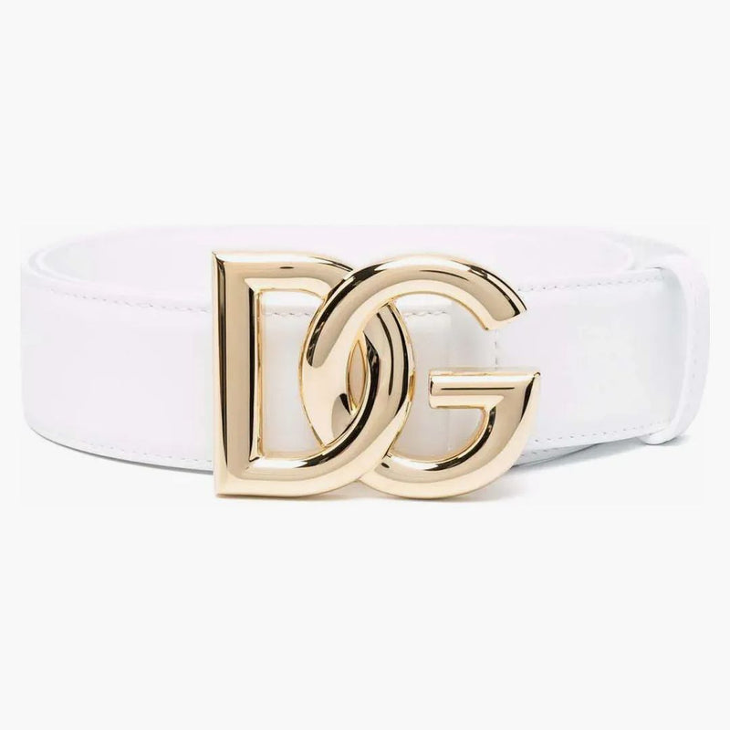 Dolce & Gabbana Logo Plaque Leather Belt White