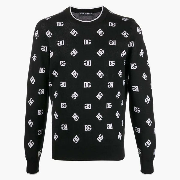 Dolce & Gabbana Logo-Print Fine-Knit Jumper Black/White