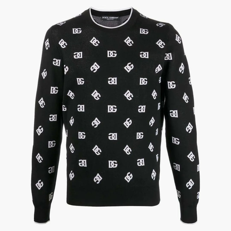 Dolce & Gabbana Logo-Print Fine-Knit Jumper Black/White