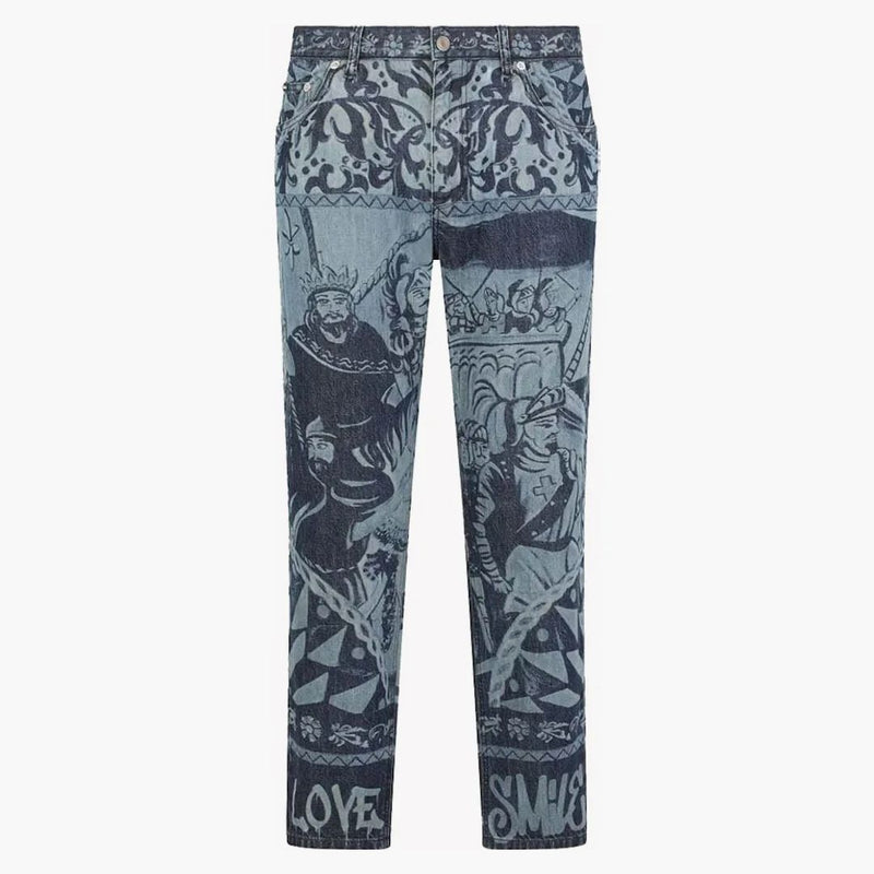 Dolce & Gabbana Loose Carretto Patchwork Print Jeans Blue