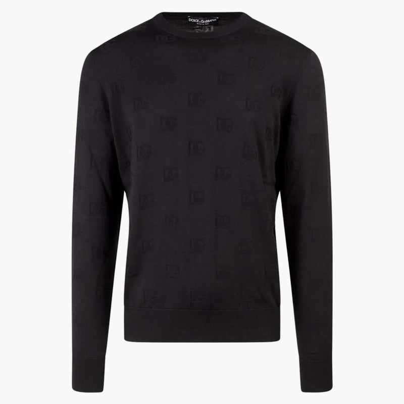 Dolce & Gabbana Man Silk All-Over Logo Suéter Negro