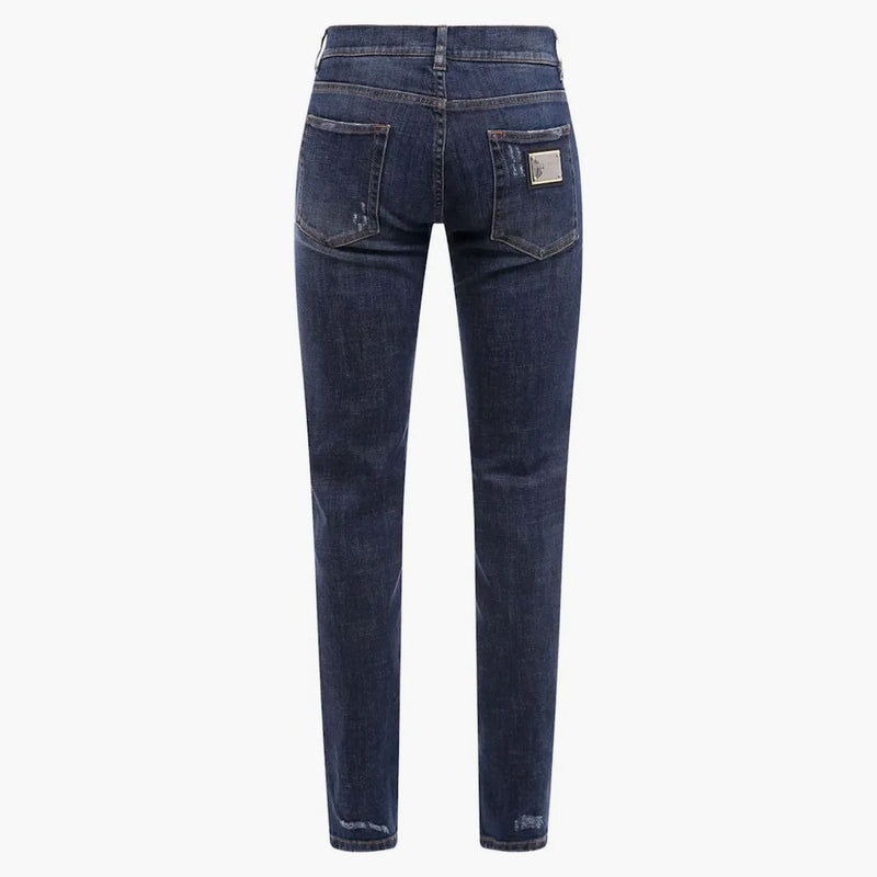 Dolce & Gabbana Man Stretch Cotton Back Logo Patch Jeans Blue