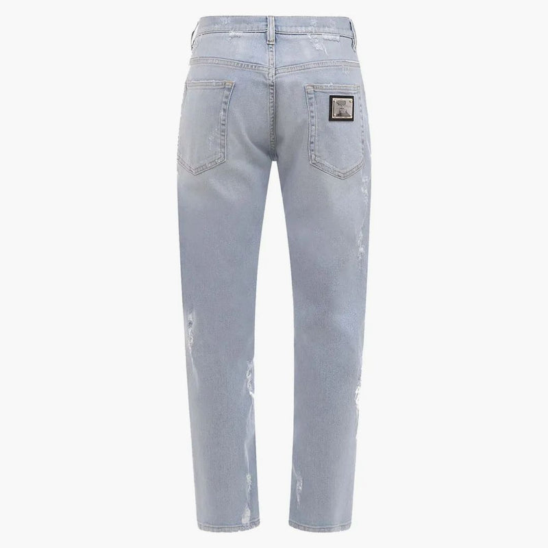 Dolce & Gabbana Man Stretch Cotton Ripped Effect Jeans Light Wash Blue