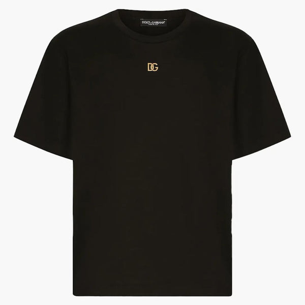Dolce & Gabbana Metallic DG Logo T-shirt di cotone nero/oro