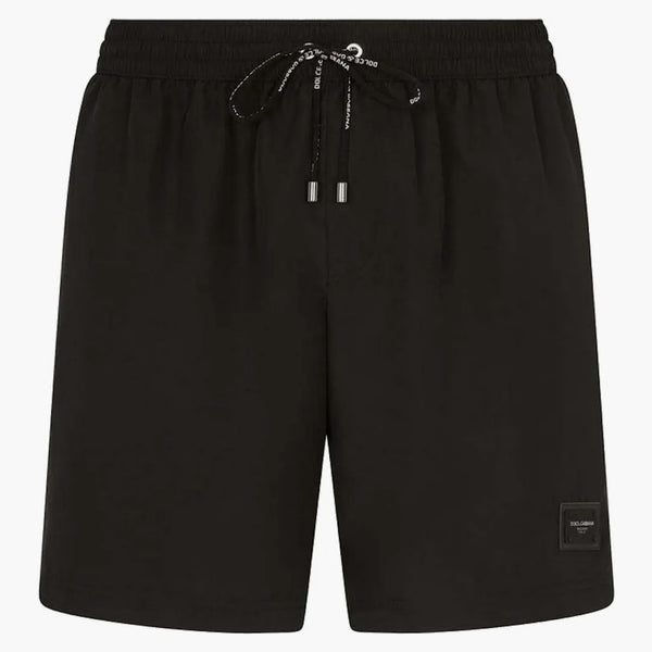 Dolce & Gabbana Mid Langth Brand Plate Swim Trunks Black