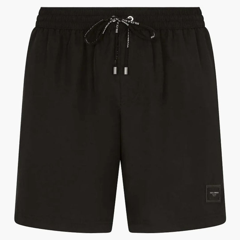 Dolce & Gabbana Mid Langth Brand Brand Plate Swim Trunks Black
