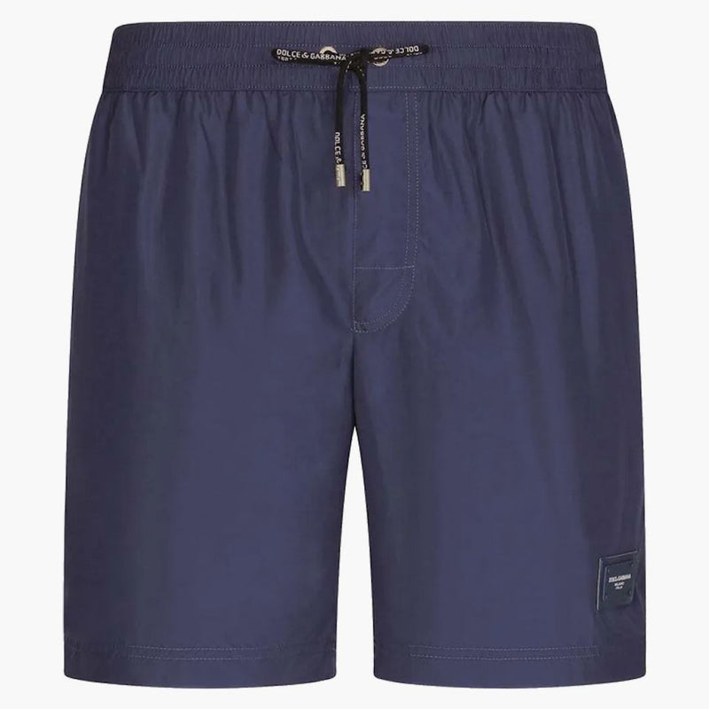 Dolce & Gabbana Mid Langth Brand Brand Plate Swim Trunks Blue
