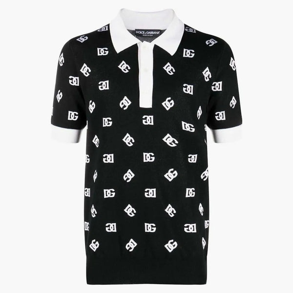Dolce & Gabbana Monogram Knitted Polo Black/White