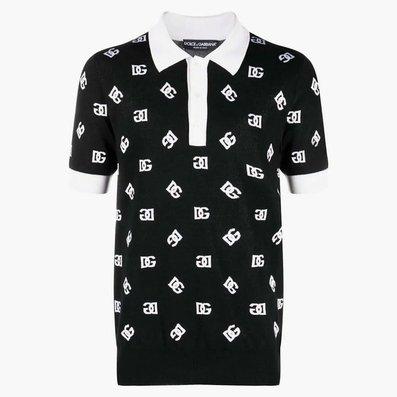 Dolce & Gabbana Monogram Knitted Polo Black/White