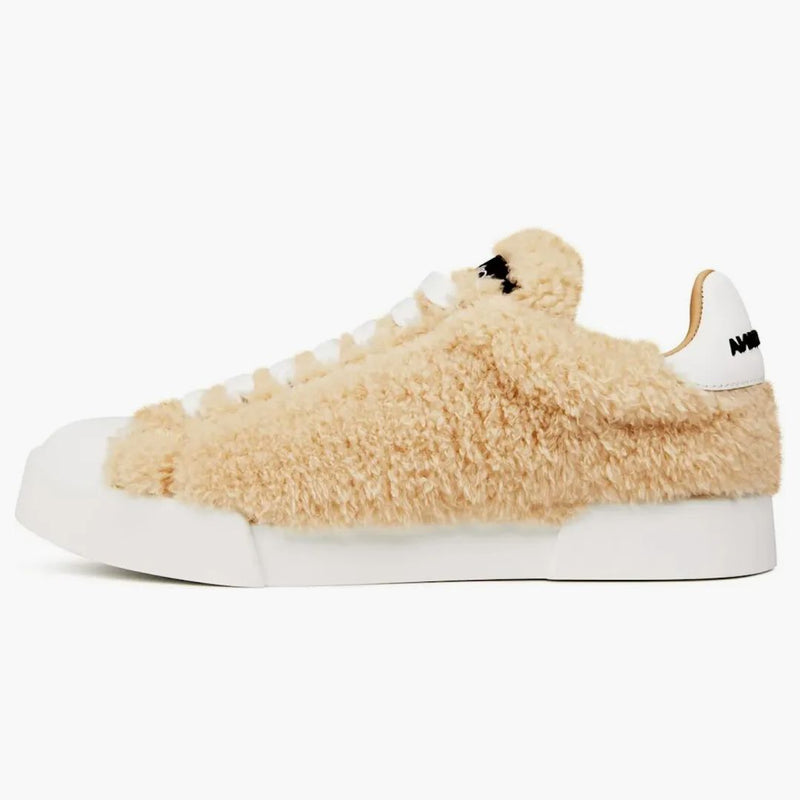 Dolce & Gabbana Portofino Faux-Fur Sneaker Beige White (femenino)