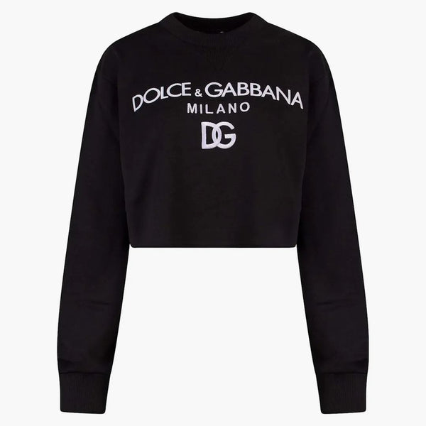 Dolce & Gabbana Woman Cotton Frontal Logo Sweatshirt Black