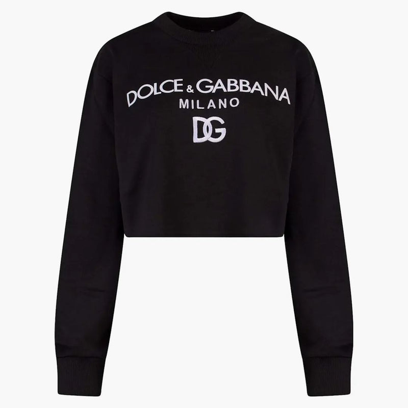 Dolce & Gabbana Woman Cotton Frontal Logo Sweatshirt Black
