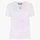 Dolce & Gabbana Woman Cotton Rhinestones Logo Detail T-shirt White