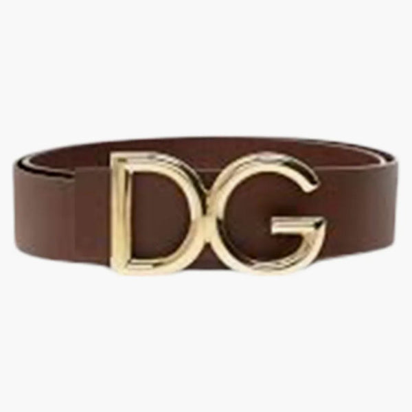Dolce & Gabbana Logo Plack Buckle Fasting Belt Brown/Gold-Tone