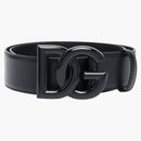 Dolce & Gabbana Logo Plaque Buckle Fasting Belt Leather Black/Black