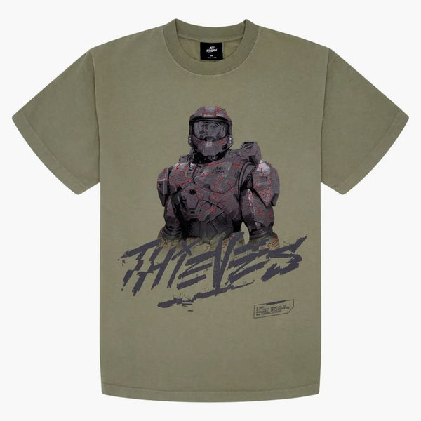 Dropx ™ Exkluzivní: 100 zlodějů x Halo Master Thieves tričko Washed Vojensko Green