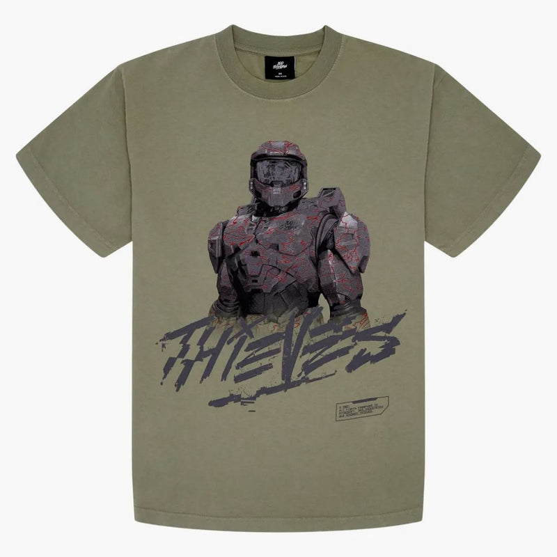 Dropx ™ Exkluzivní: 100 zlodějů x Halo Master Thieves tričko Washed Vojensko Green
