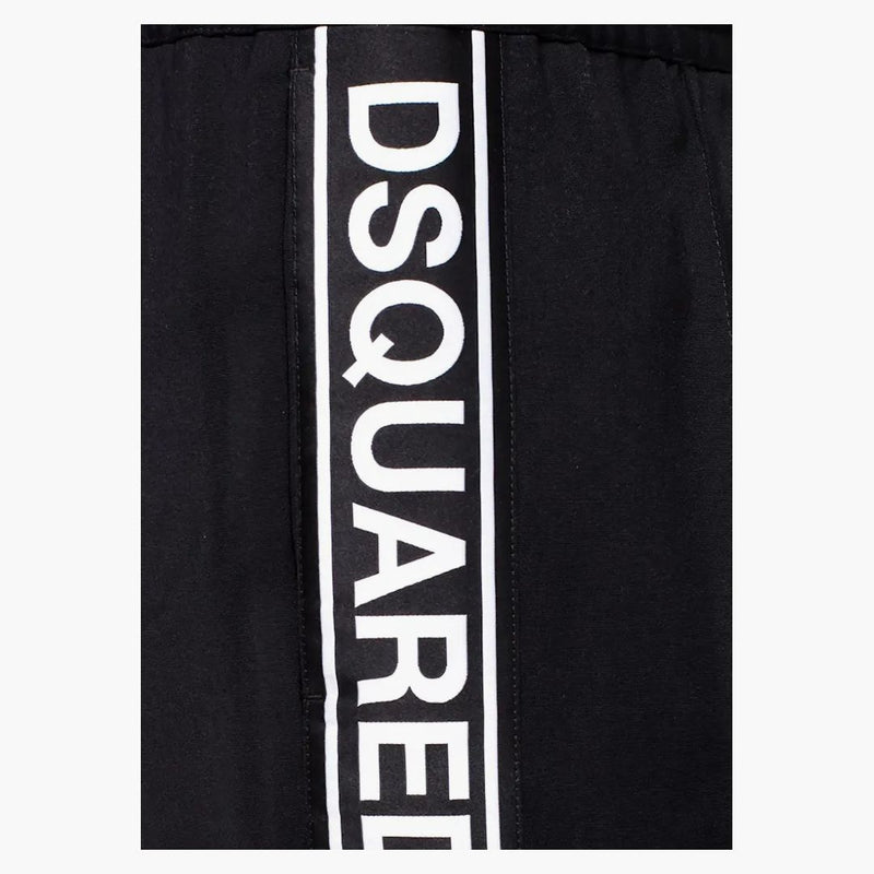Dsquared2 logo pruhované vlněné kalhoty černé/bílé