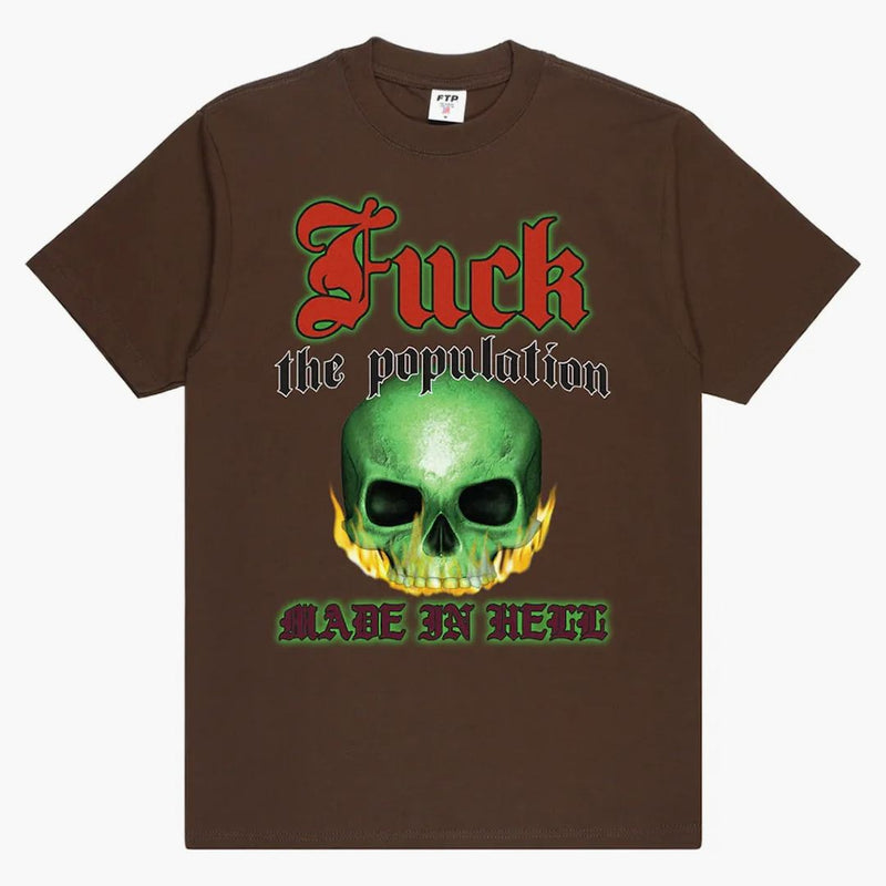 Ftp Flaming Skull Tee Brown