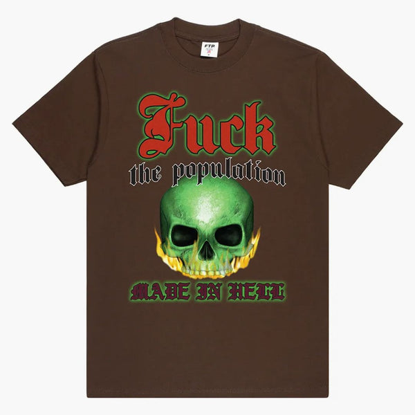 Ftp Flaming Skull Tee Brown