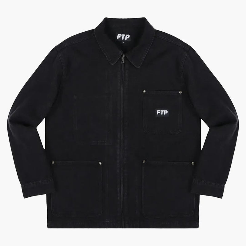 Ftp Frayed Denim Logo Chore Jacket Black