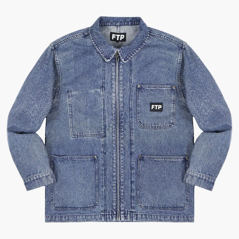 Ftp Frayed Denim Logo Chore Jacket Washed Indigo