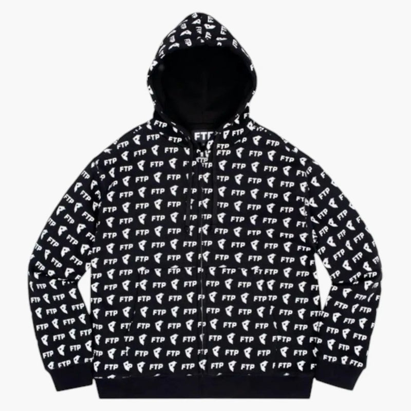 FTP X Famous All Over Logo Zip Hoodie Black