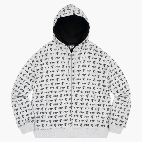 FTP X Famous All Over Logo Zip Hoodie Heather Gray