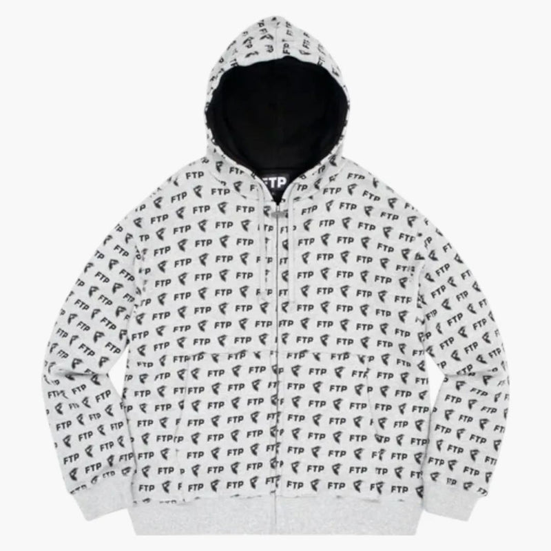 FTP X Famous All Over Logo Zip Hoodie Heather Gray