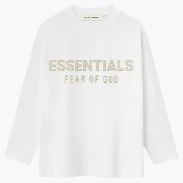 Fear Of God Essentials Kids Classic Long Sleeve Tee (fw25) Cloud White