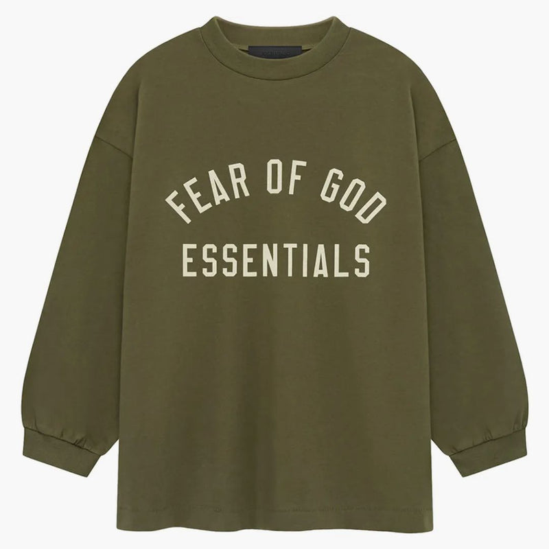 Fear Of God Essentials Kids Jersey Long Sleeve Tee Military