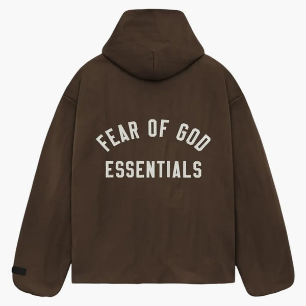 Fear of God Essentials Textured Nylon Hooded Coaches Jacket Brown