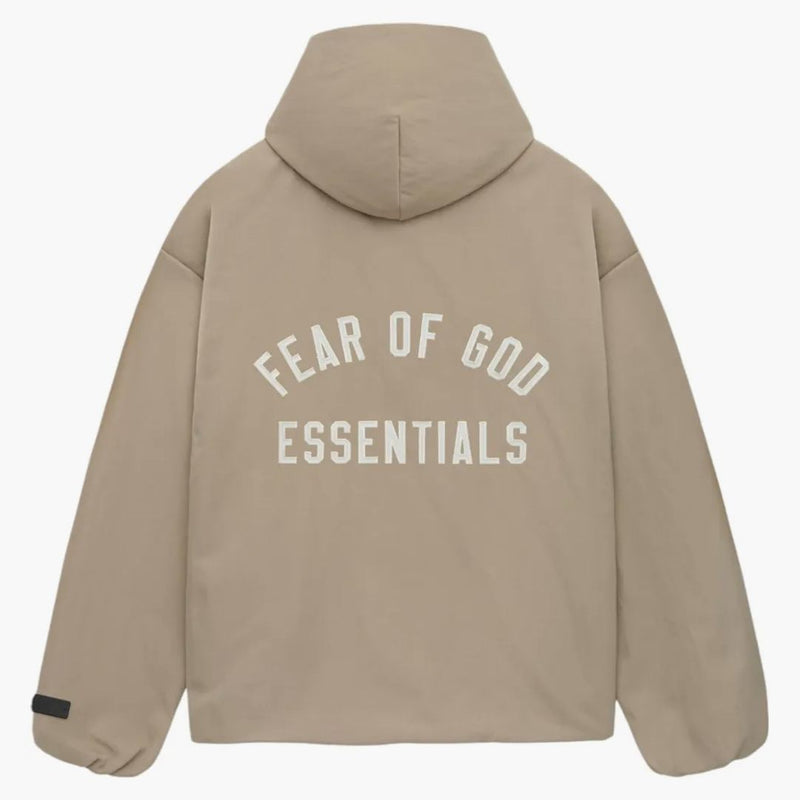 Fear of God Essentials Textured Nylon Hooded Coaches Jacket Desert Sand