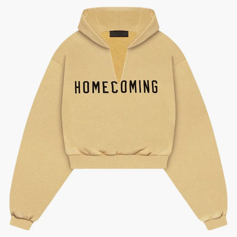 Fear Of God Essentials Womens Heavy Fleece Cropped V-neck Hoodie Amber