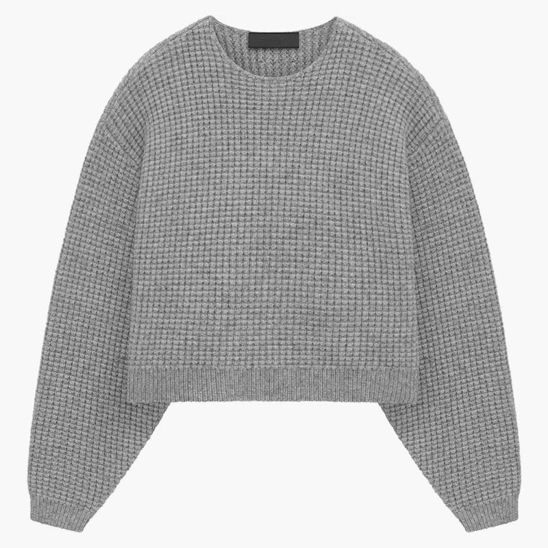 Fear Of God Essentials Womens Heavy Waffle Cropped Crewneck Dark Heather