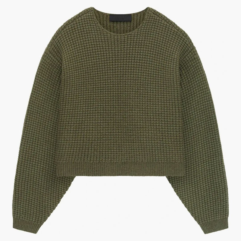 Fear Of God Essentials Womens Heavy Waffle Cropped Crewneck Military