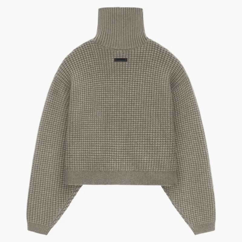 Fear Of God Essentials Women's Heavy Waffle Cropped Turtleneck Heather Gray