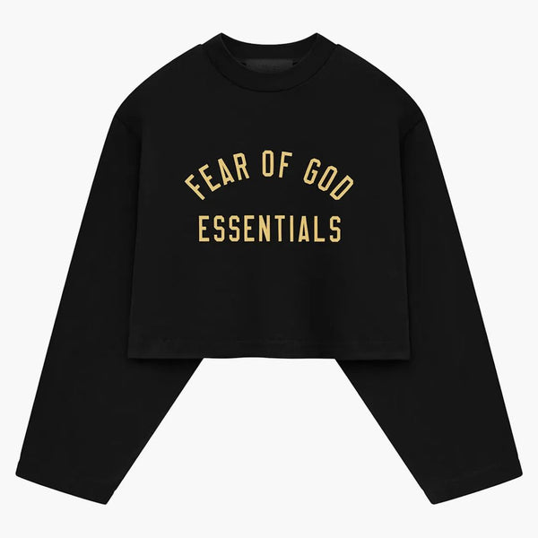 Fear of God Essentials Womens Tri-Blend Cropped Longsleeve Shirt Black