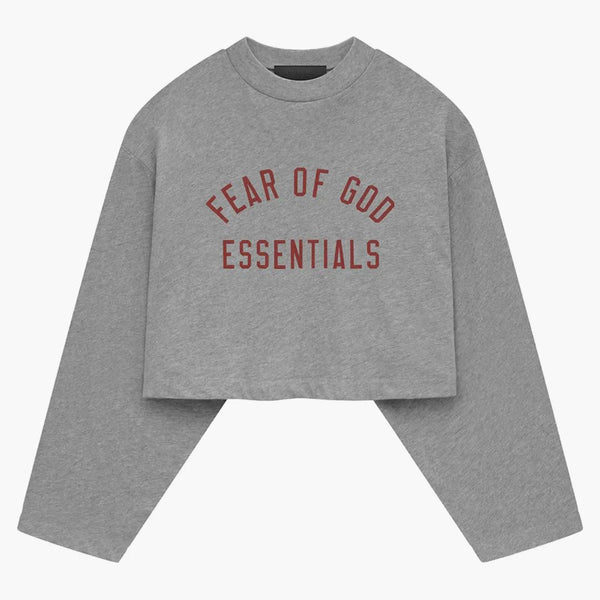 Fear Of God Essentials Womens Tri-blend Cropped Longsleeve Shirt Dark Heather