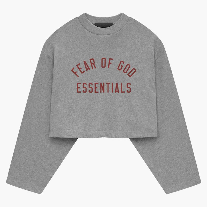 Fear Of God Essentials Womens Tri-blend Cropped Longsleeve Shirt Dark Heather