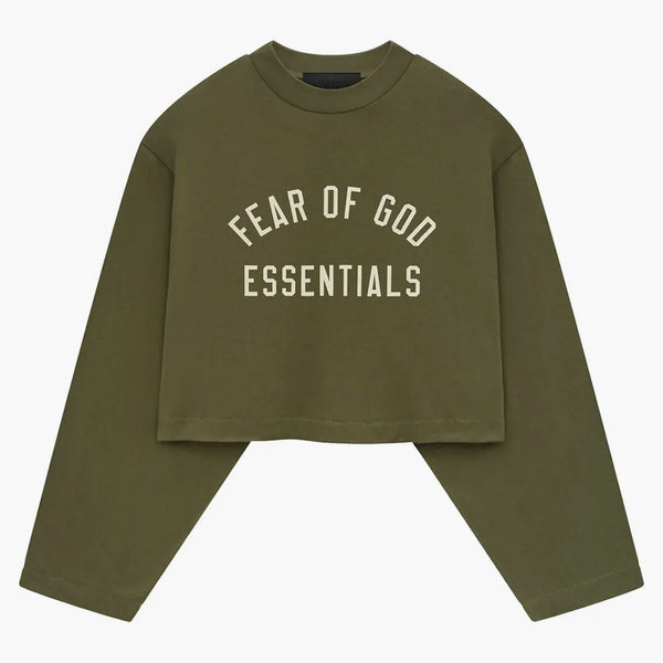 Fear Of God Essentials Womens Tri-blend Cropped Longsleeve Shirt Military
