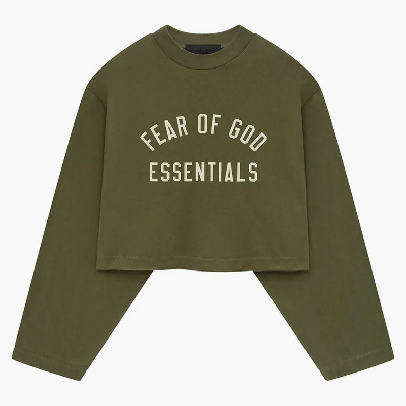 Fear Of God Essentials Womens Tri-blend Cropped Longsleeve Shirt Military
