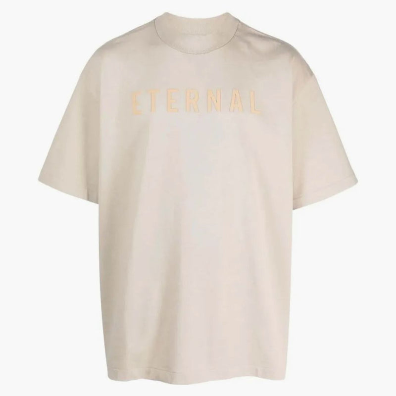 Strach z Boha věčné logo flocked bavlněné tričko světle hnědé